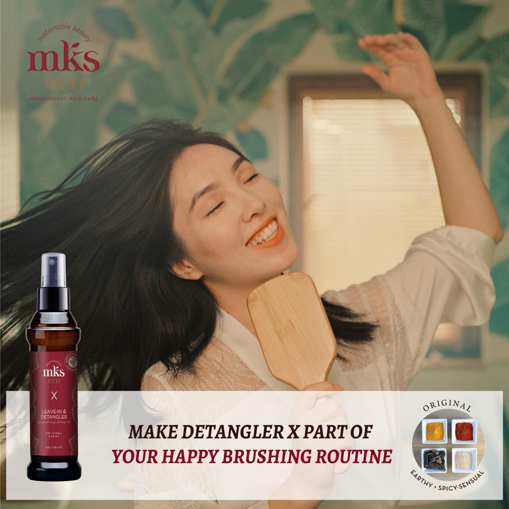 Earthly Body MKS eco X before and after detangling hair demonstrating smoother combing