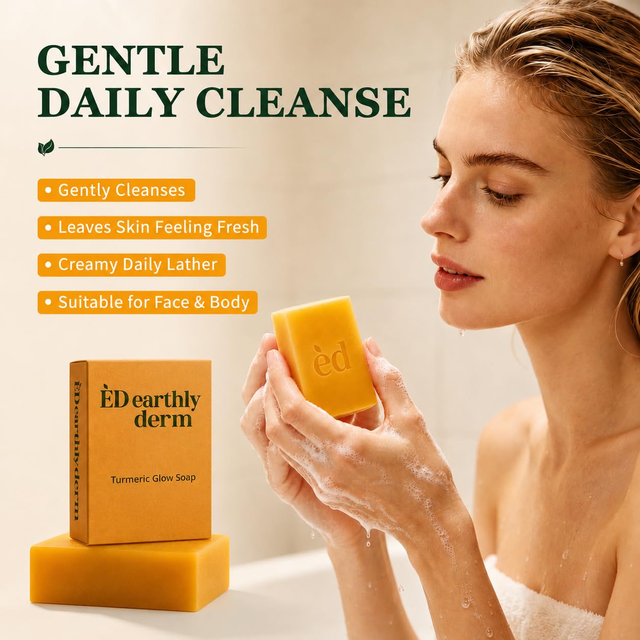 EARTHLY DERM turmeric soap texture close-up showing creamy surface and premium handcrafted quality