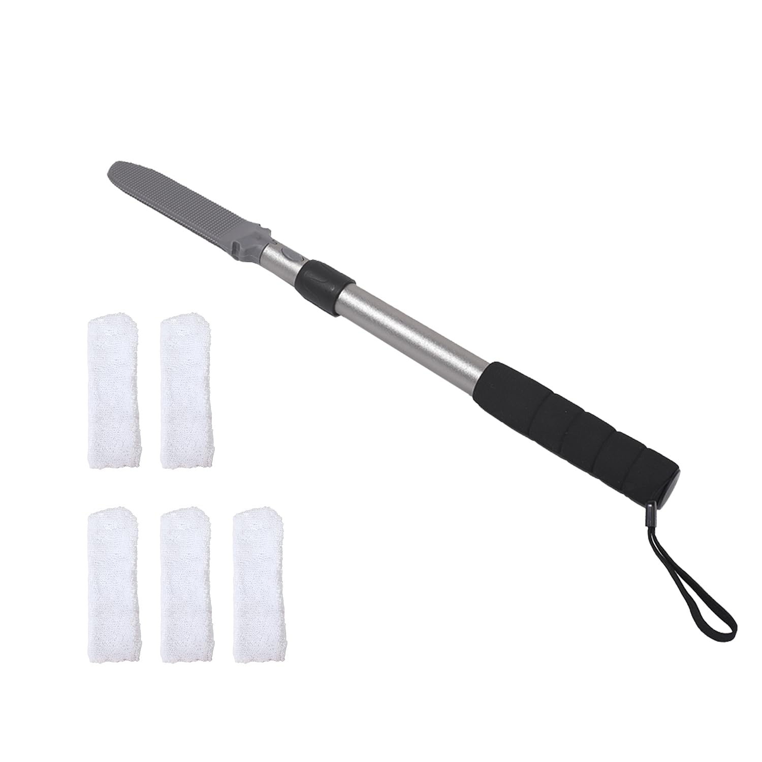 EASACE size comparison with hand illustrating compact storage and telescoping adjustability