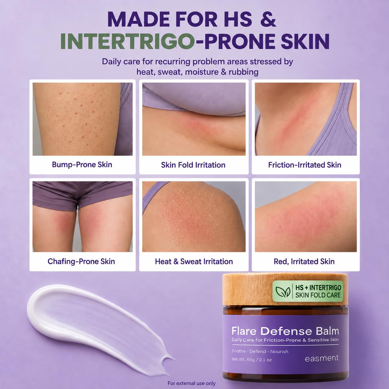 Easment balm applied to underarm demonstrating reduced friction benefit