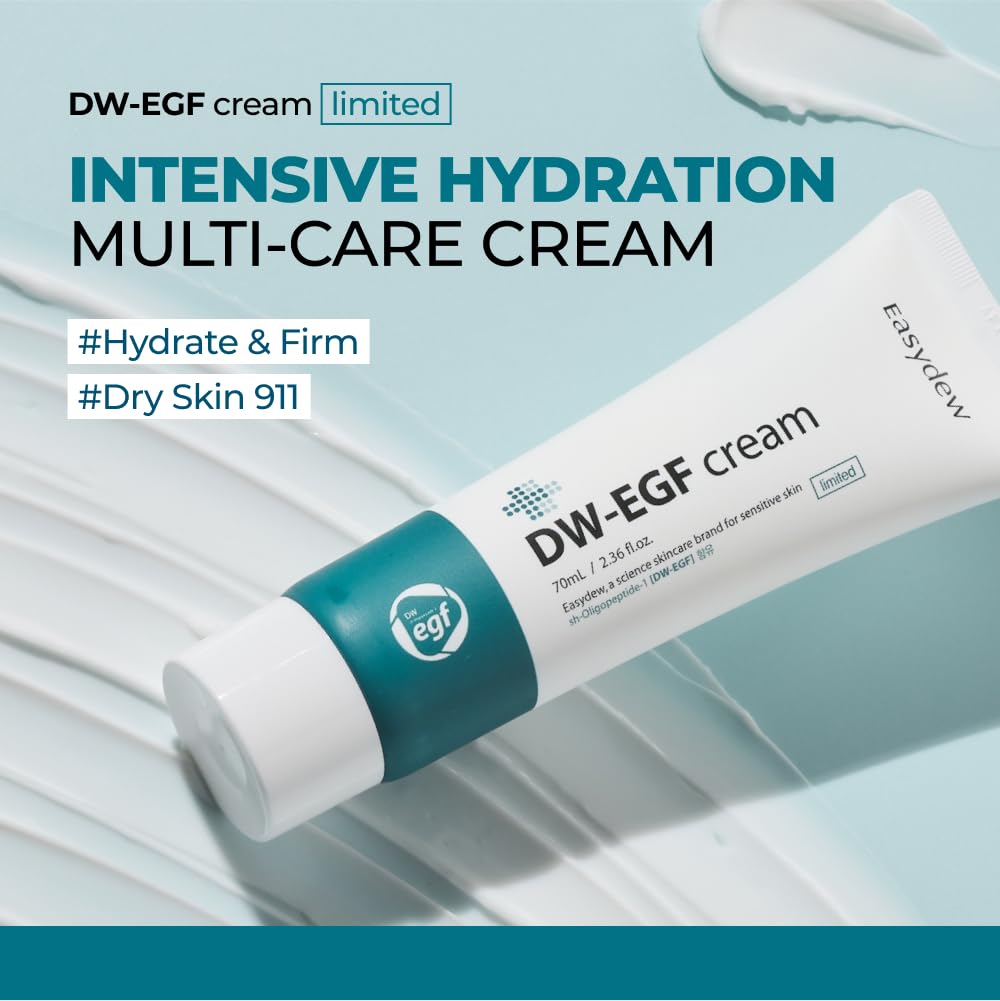 EASYDEW cream texture on fingertip highlighting lightweight quick absorption benefit