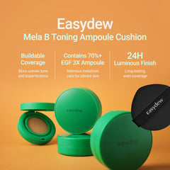 EASYDEW cushion texture close-up demonstrating smooth, blendable finish for even coverage