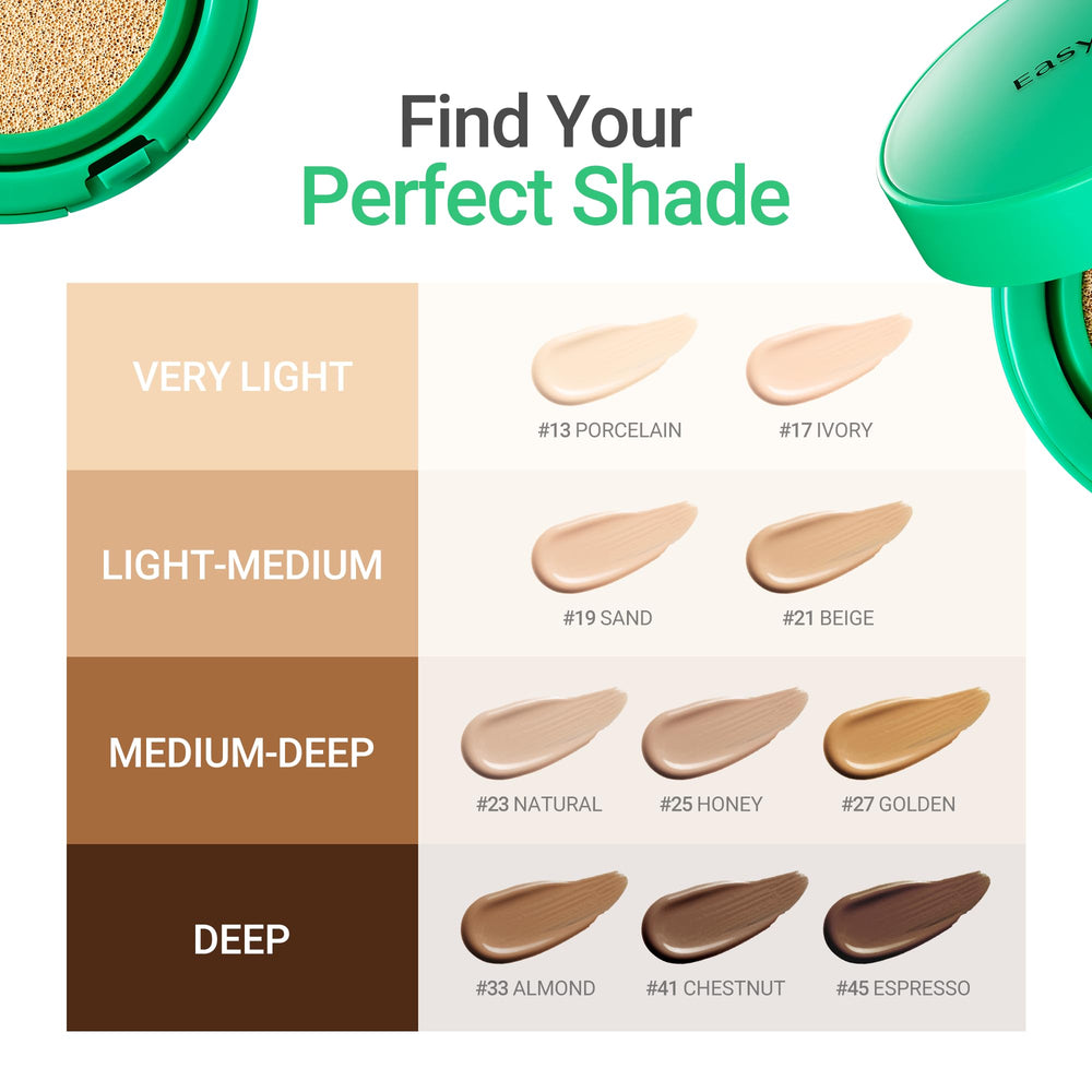 EASYDEW shade #23 Natural swatched next to lighter and darker shades benefit: neutral match