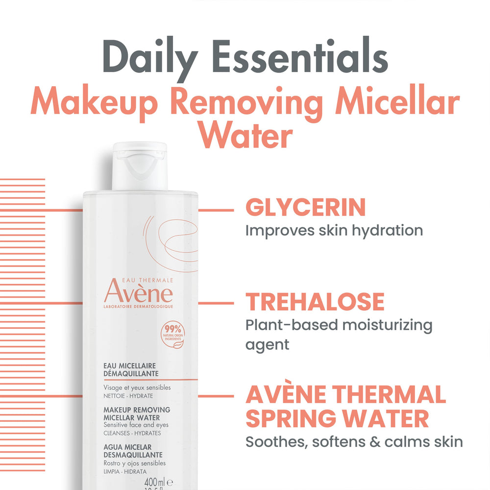 Eau Thermale Avène close-up of clear micellar texture highlighting gentle formula