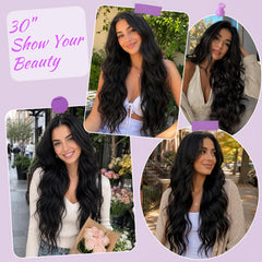 Eawwii on model showing true 30 inch length for dramatic style benefit