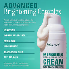 Ebanel ingredient label highlighting brighteners and acids for clarity