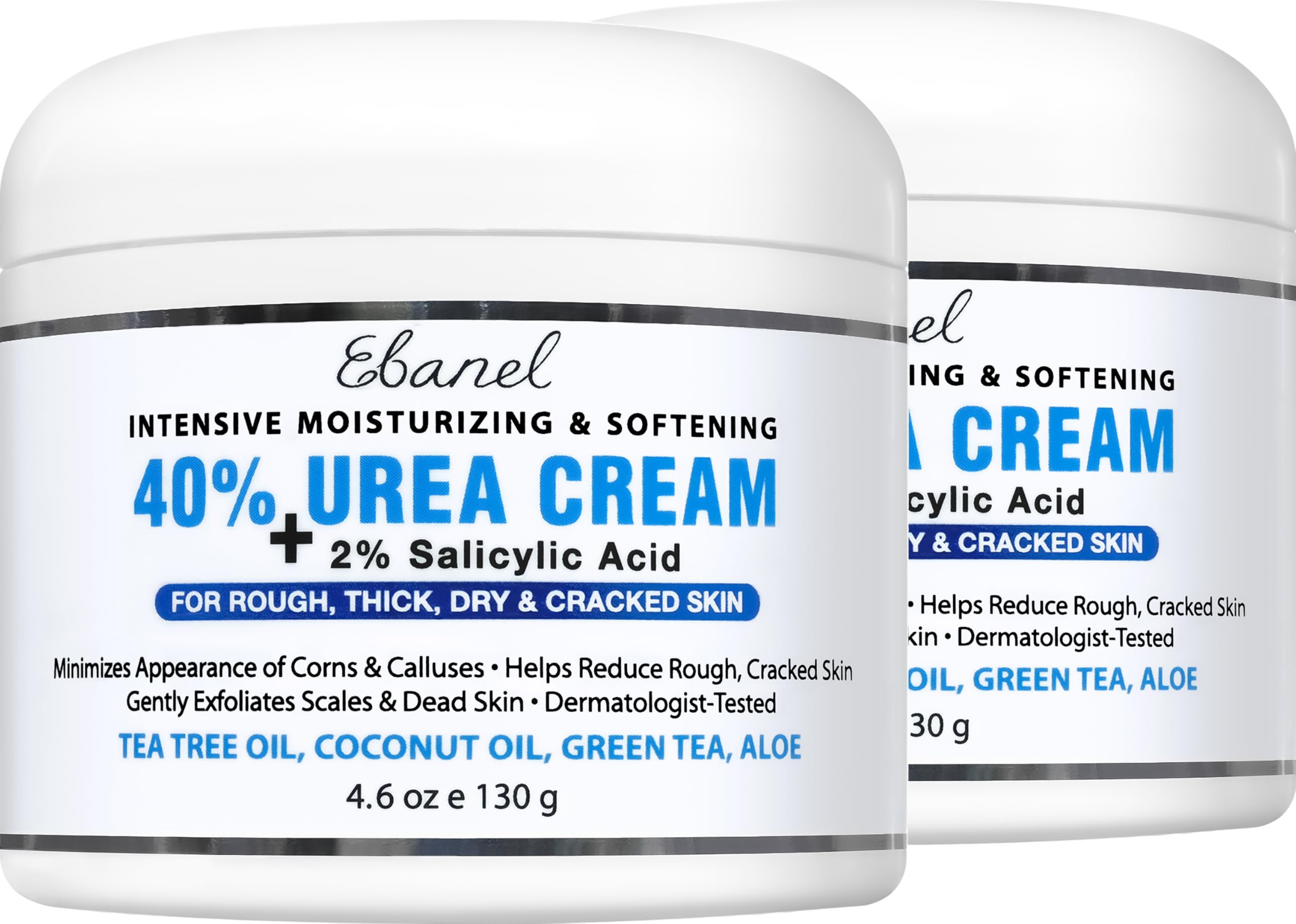 Ebanel front packaging showing tube and 2PK, moisturizes cracked feet