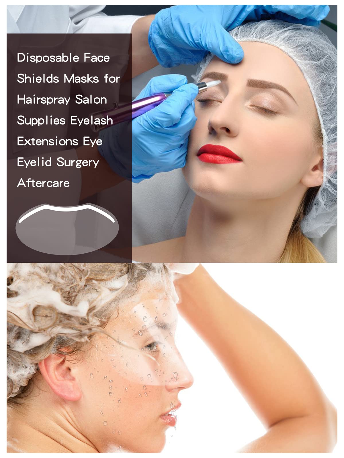 EBANKU visor in use during shower keeping eyebrows dry and convenient for aftercare