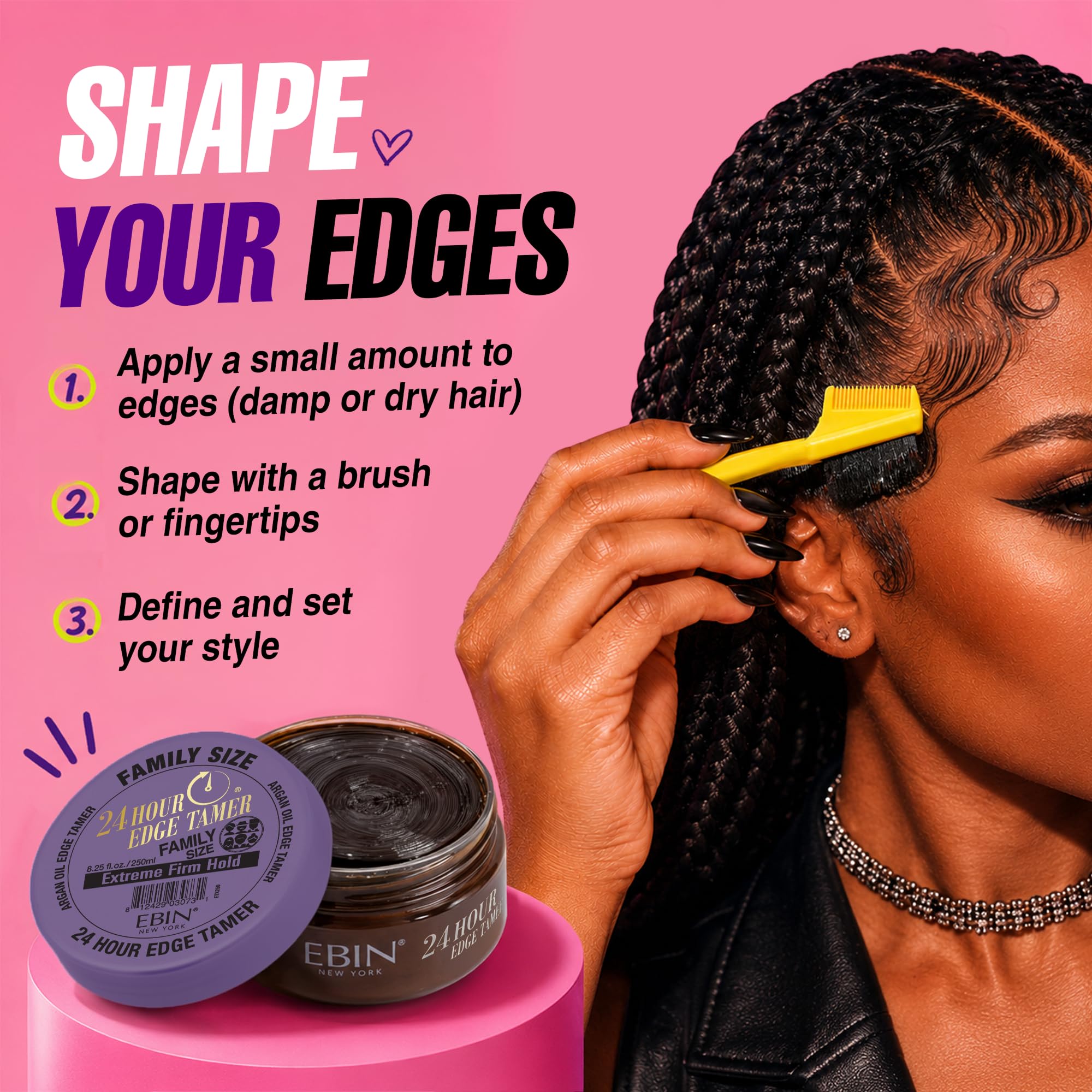 EBIN NEW YORK before and after edge styling showing tamed baby hairs