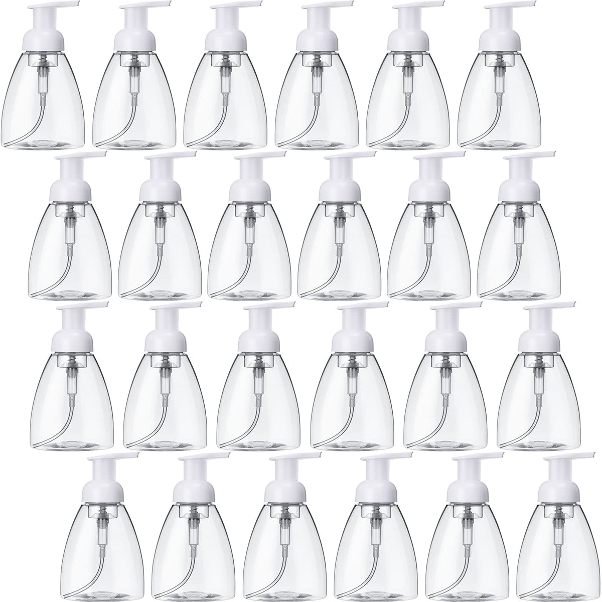 EBOOT front view of 24-pack showing clear refillable bottles and foam pumps