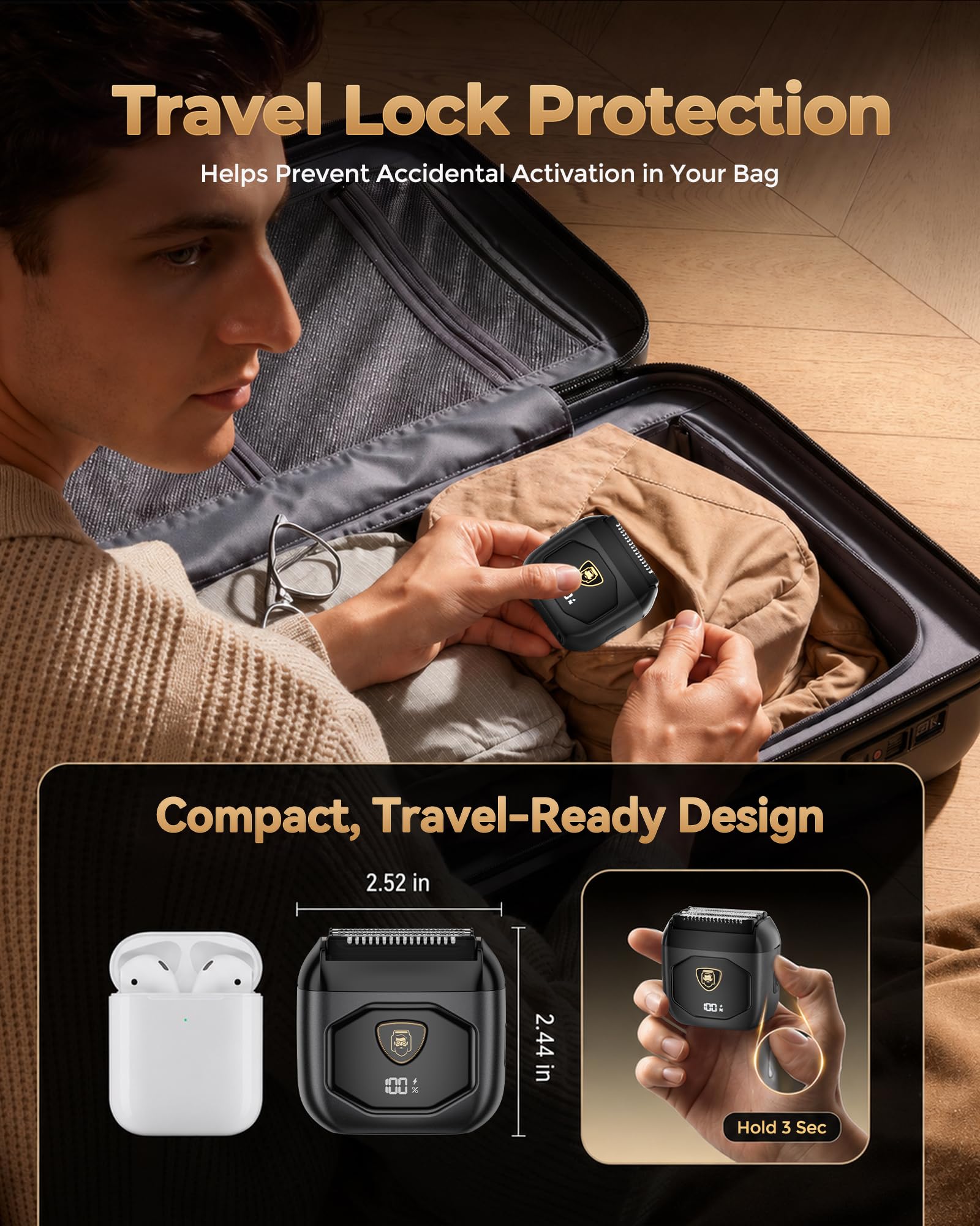 EchoByte held in hand beside phone for compact pocket-sized convenience