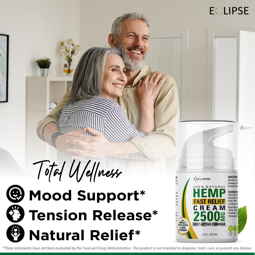Eclipse Hemp open jar texture closeup highlighting smooth cream and quick absorption benefit