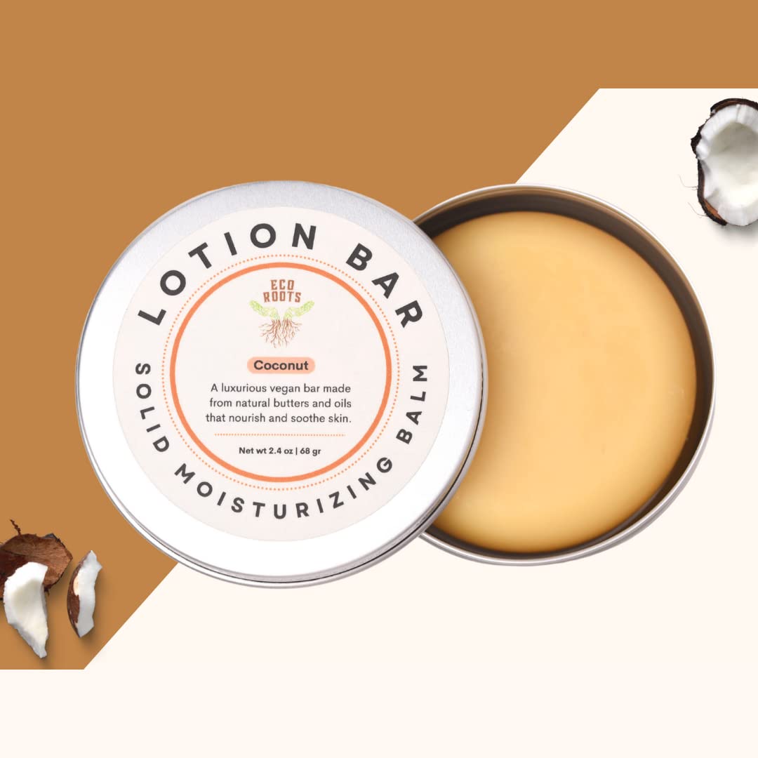 ECO ROOTS coconut bar on bathroom shelf lifestyle scene signaling everyday convenience