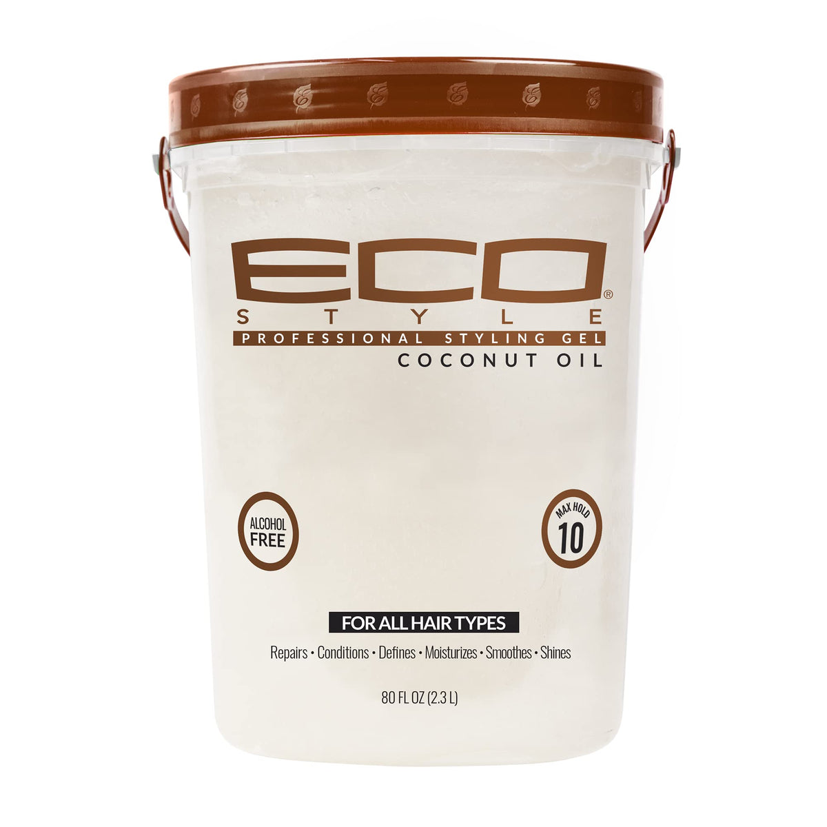 Eco Style jar front view showing product and bold label, highlights brand and clear styling benefits
