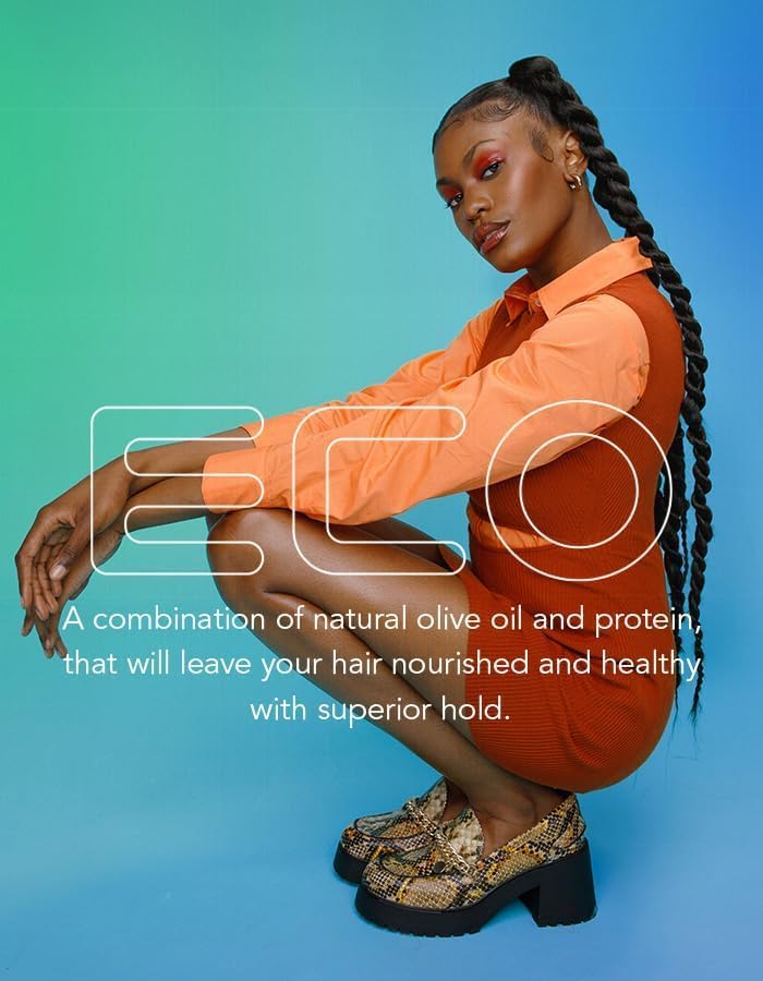 Eco Style used on a sleek ponytail showing shine and long-lasting hold