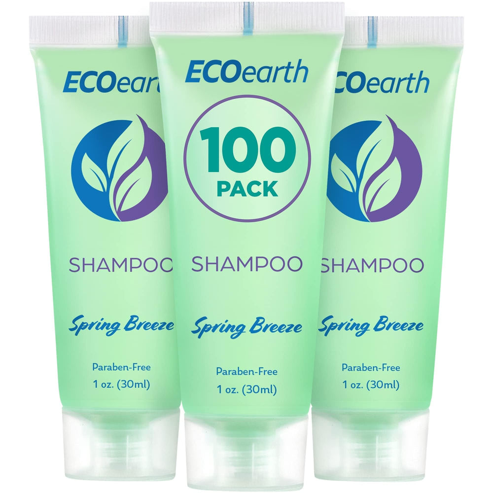 EcoEarth front packaging showing 100-count Spring Breeze bottles and clear branding benefits guests
