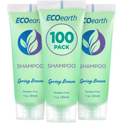 EcoEarth front packaging showing 100-count Spring Breeze bottles and clear branding benefits guests