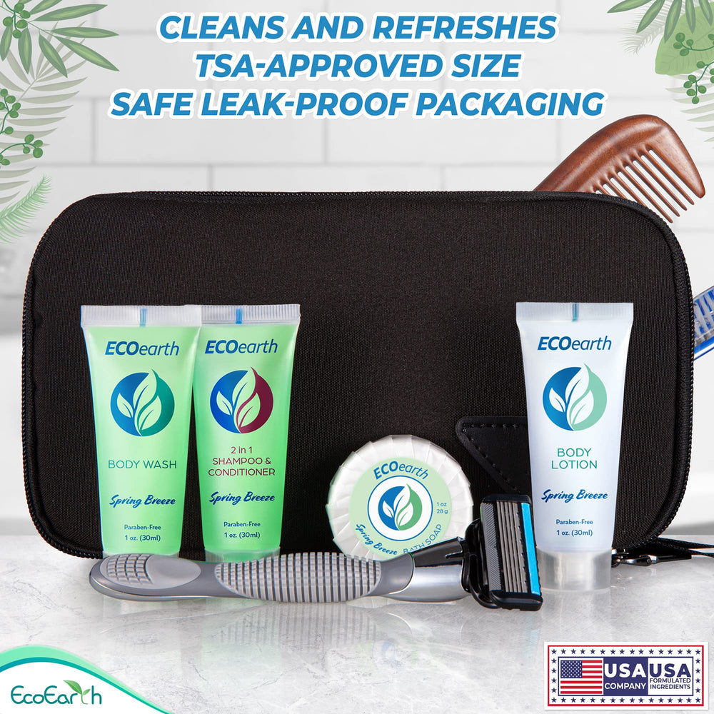 EcoEarth bottle beside credit card showing compact 1 fl oz scale for travel
