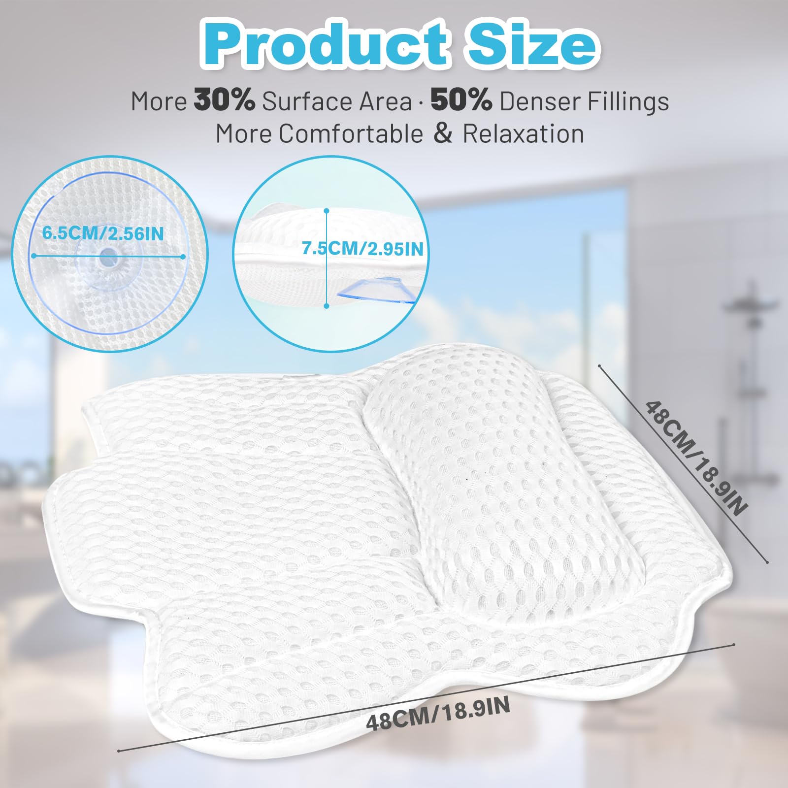 EcoHLL bath pillow in a serene bathroom scene conveying spa-like relaxation at home