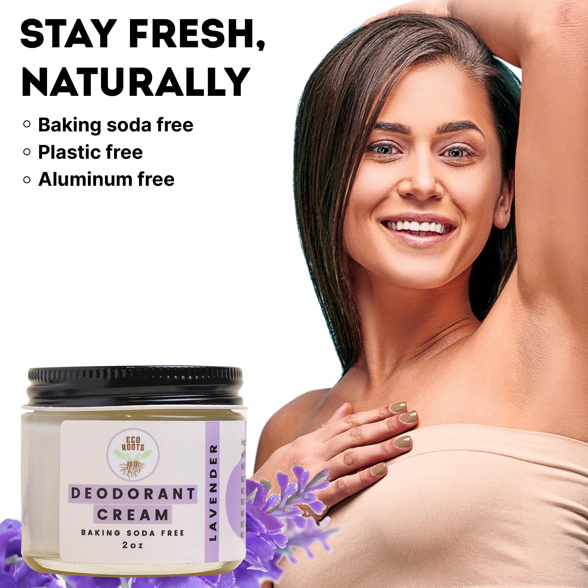 EcoRoots applied underarm demonstrating gentle application and fresh feel