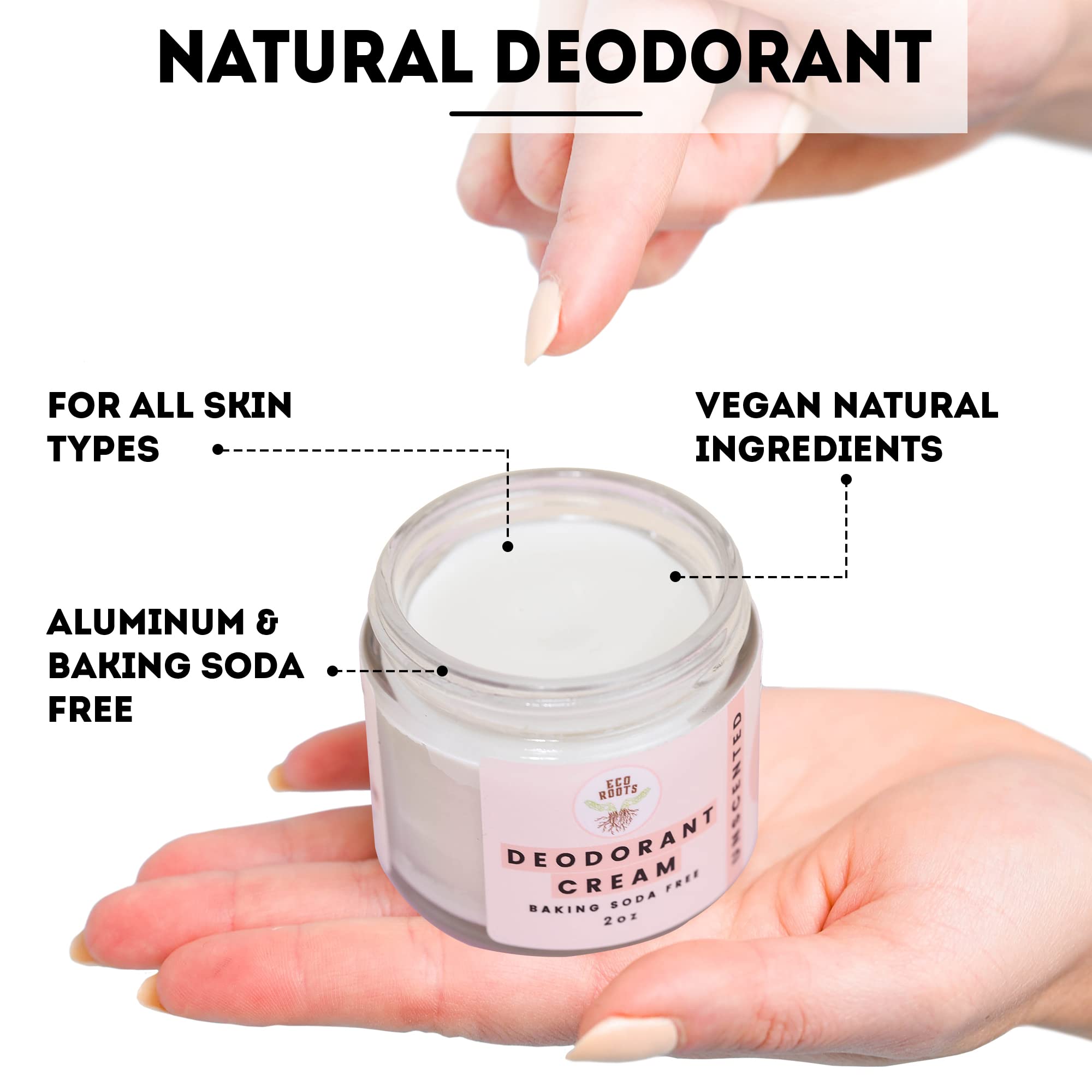 EcoRoots jar on bathroom shelf in lifestyle scene conveying everyday routine compatibility