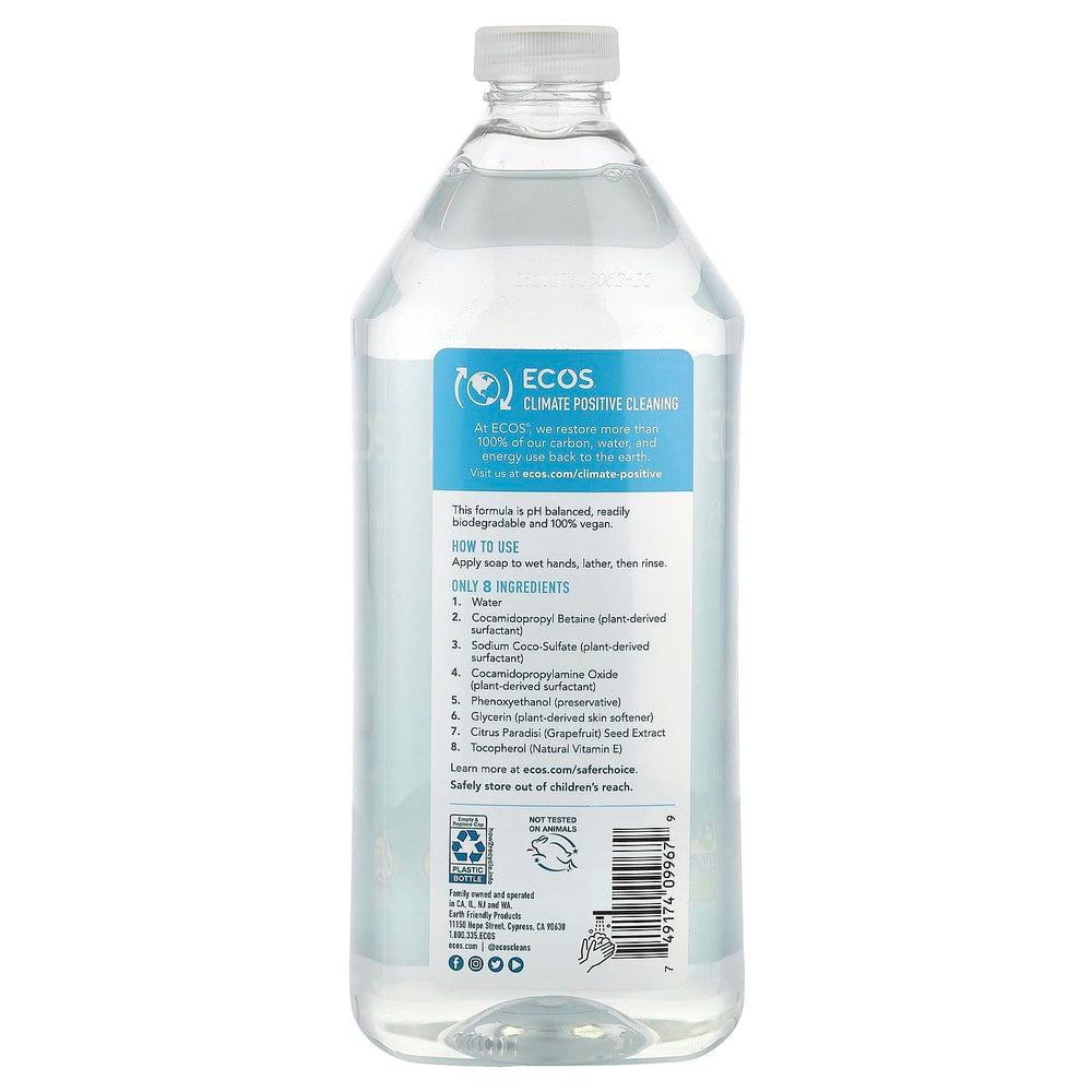 ECOS pouch pouring into a pump bottle illustrating easy refill and waste reduction benefit