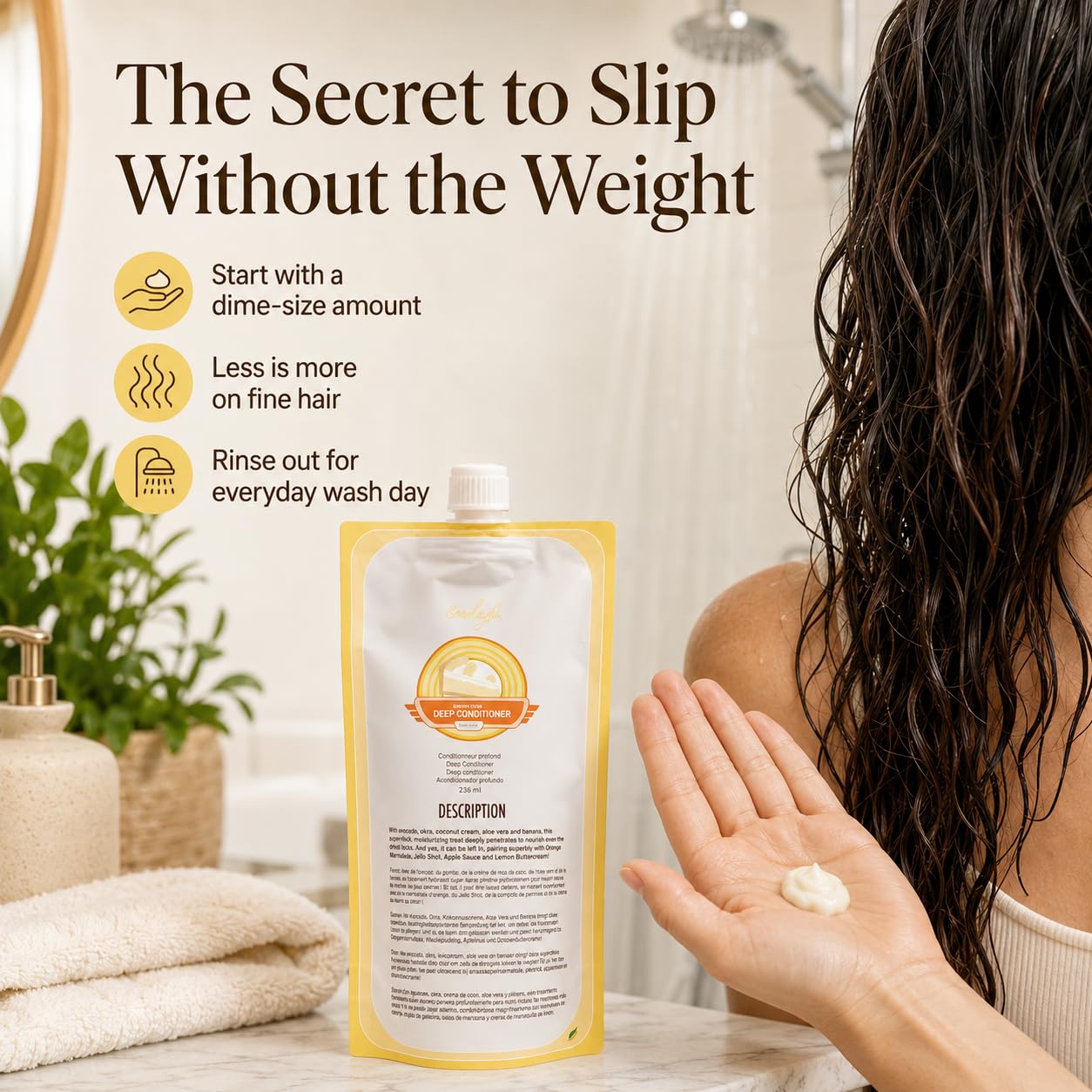 Ecoslay on bathroom shelf lifestyle image showing daily routine fit