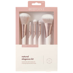 EcoTools brushes laid flat showing five-piece set for full-face application