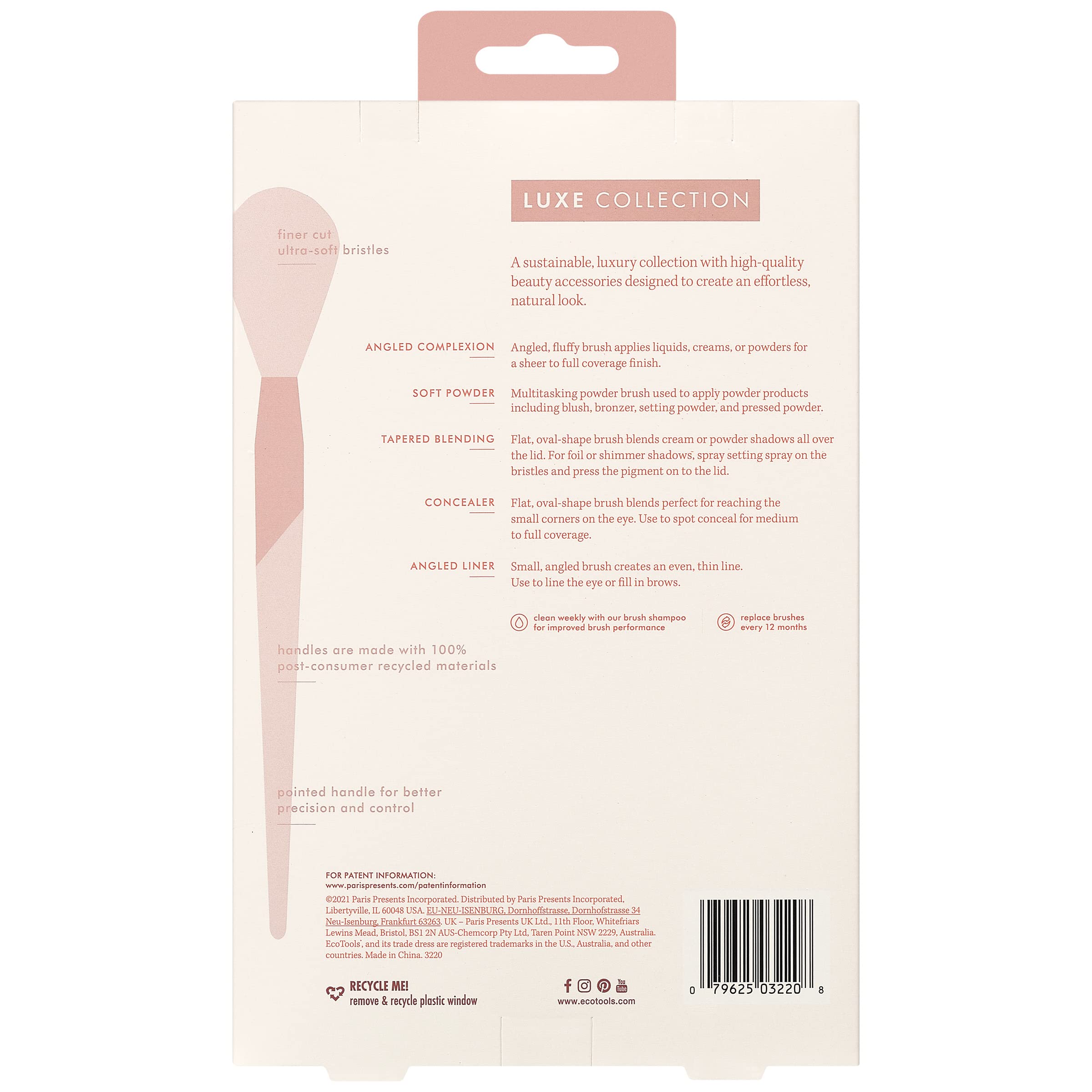 EcoTools brushes staged with foundation bottle illustrating multiuse compatibility
