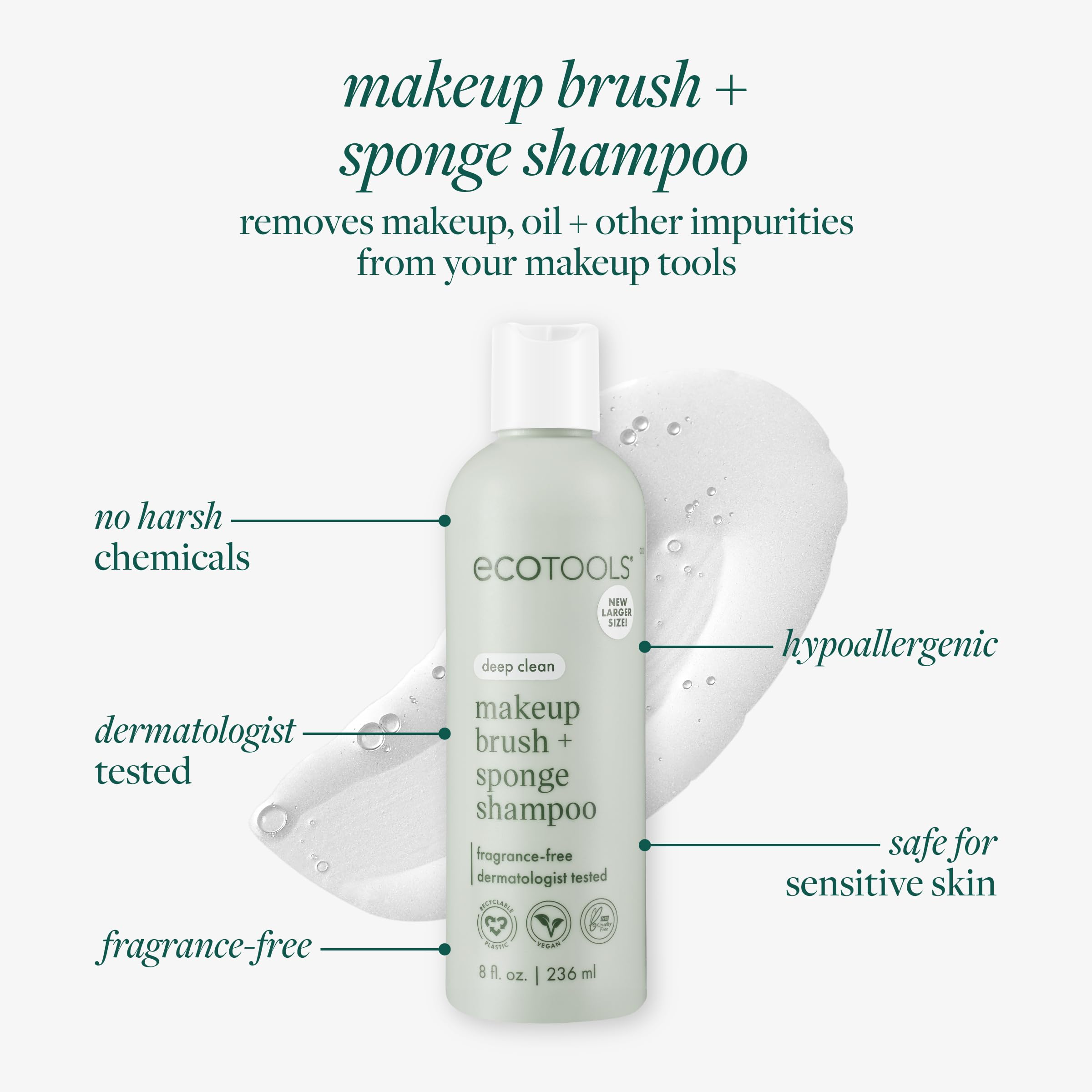 EcoTools pump dispensing shampoo demonstrating texture and control
