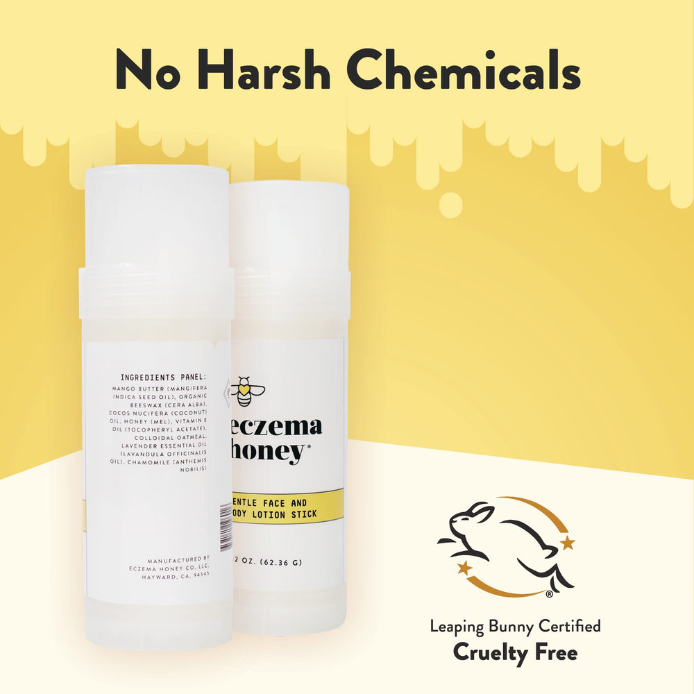 ECZEMA HONEY label image displaying natural ingredients and cruelty-free badge