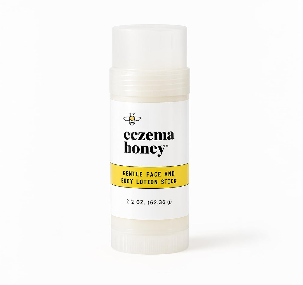 ECZEMA HONEY lotion stick front view shows compact, travel-friendly container