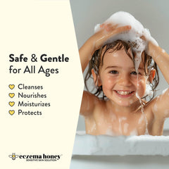 ECZEMA HONEY shampoo lather texture demonstrating mild, moisturizing foam