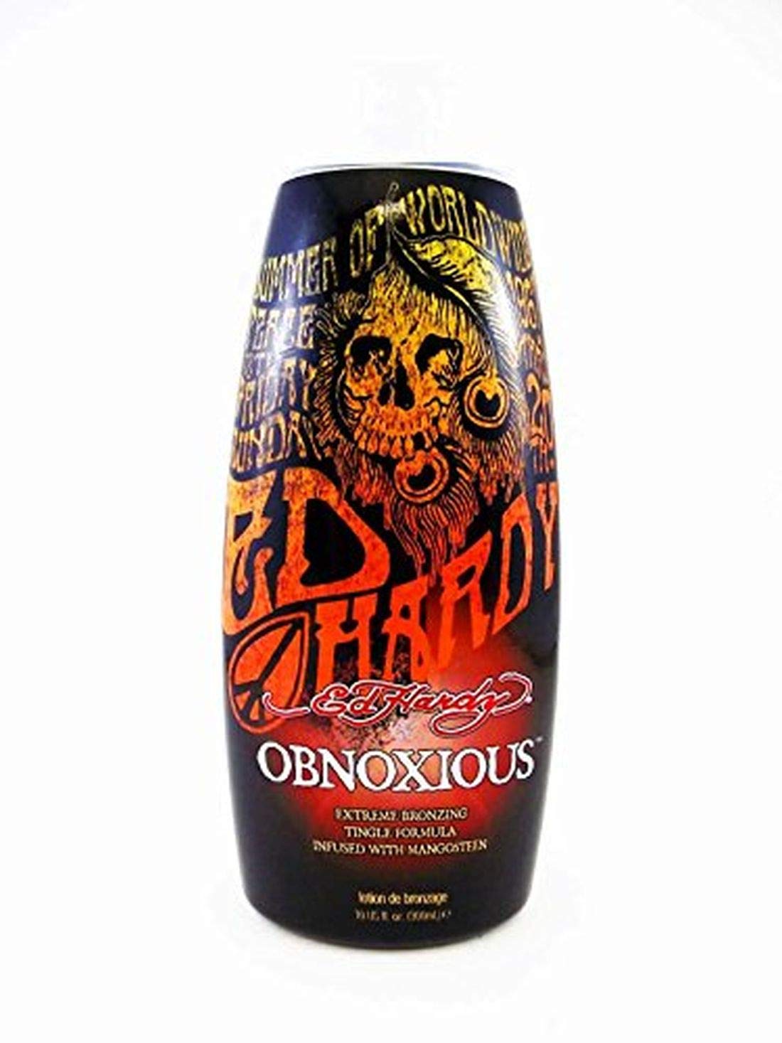 Ed Hardy bottle front packaging showing bold label and easy-grip 10 oz size, enhances bronzing