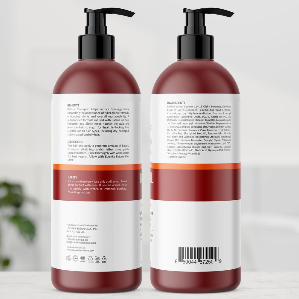 EDENIKA BOTANICALS label close-up listing active botanicals and benefits