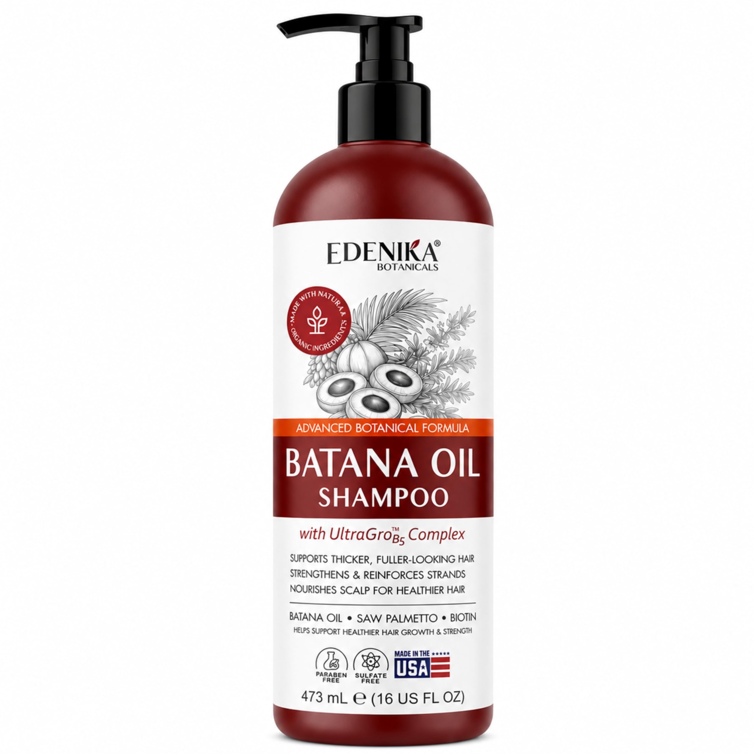 EDENIKA BOTANICALS shampoo on bathroom shelf in a clean lifestyle scene