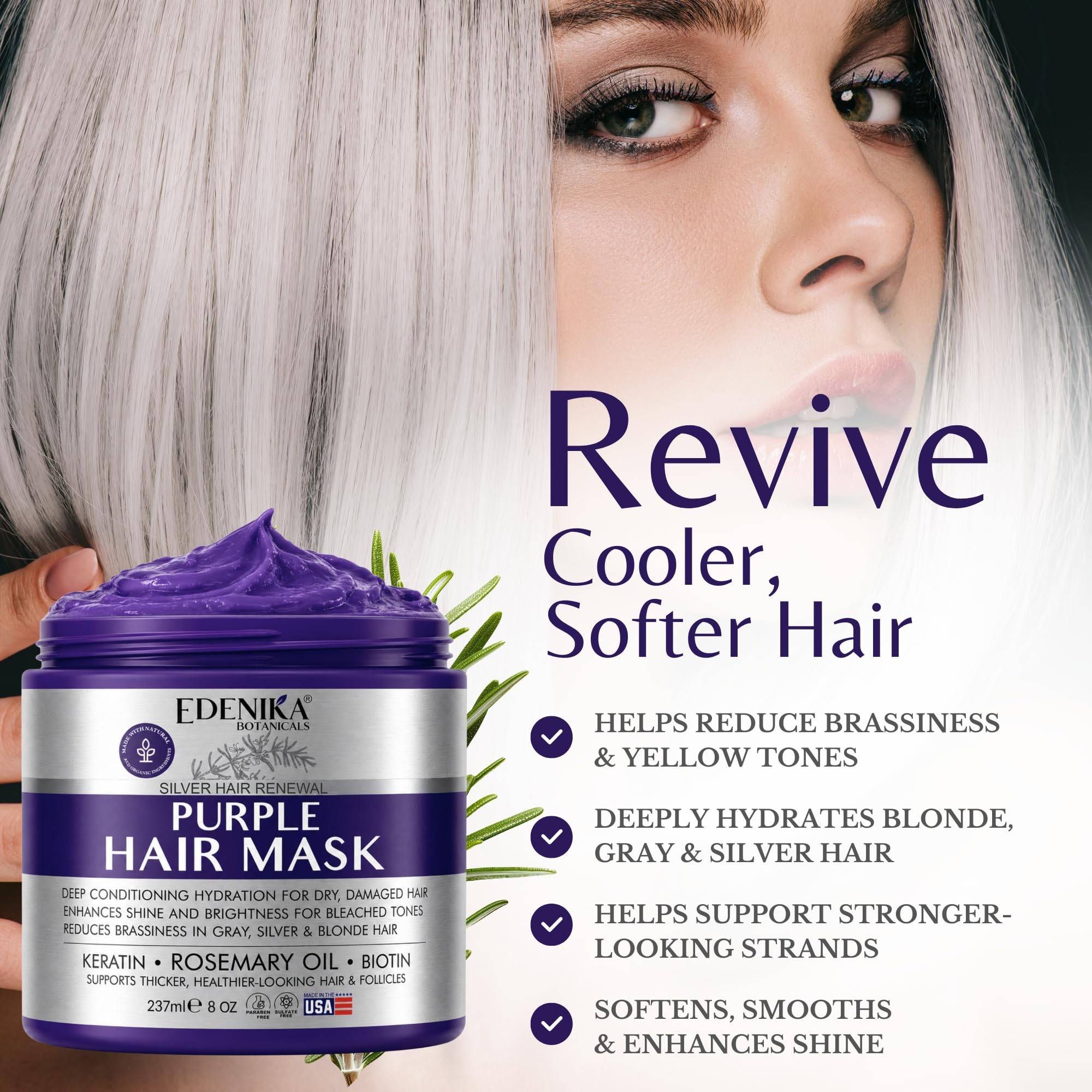 EDENIKA BOTANICALS creamy purple mask texture close-up for rich conditioning