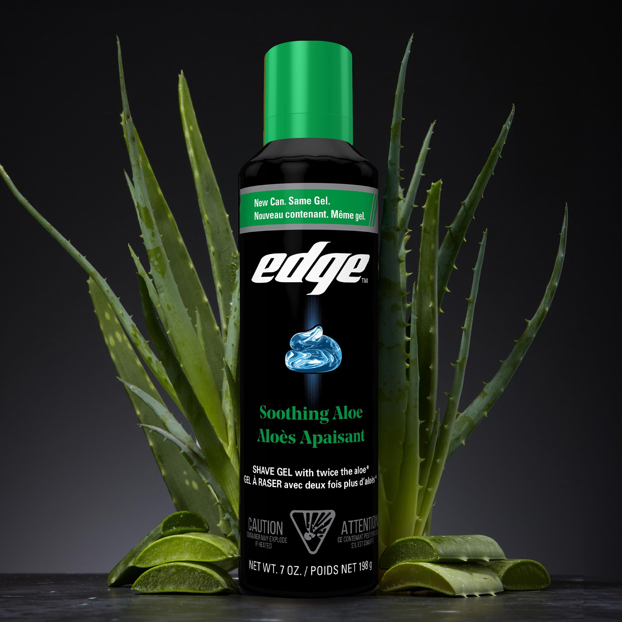 Close-up of Edge label showing soothing aloe ingredients and clear usage benefits