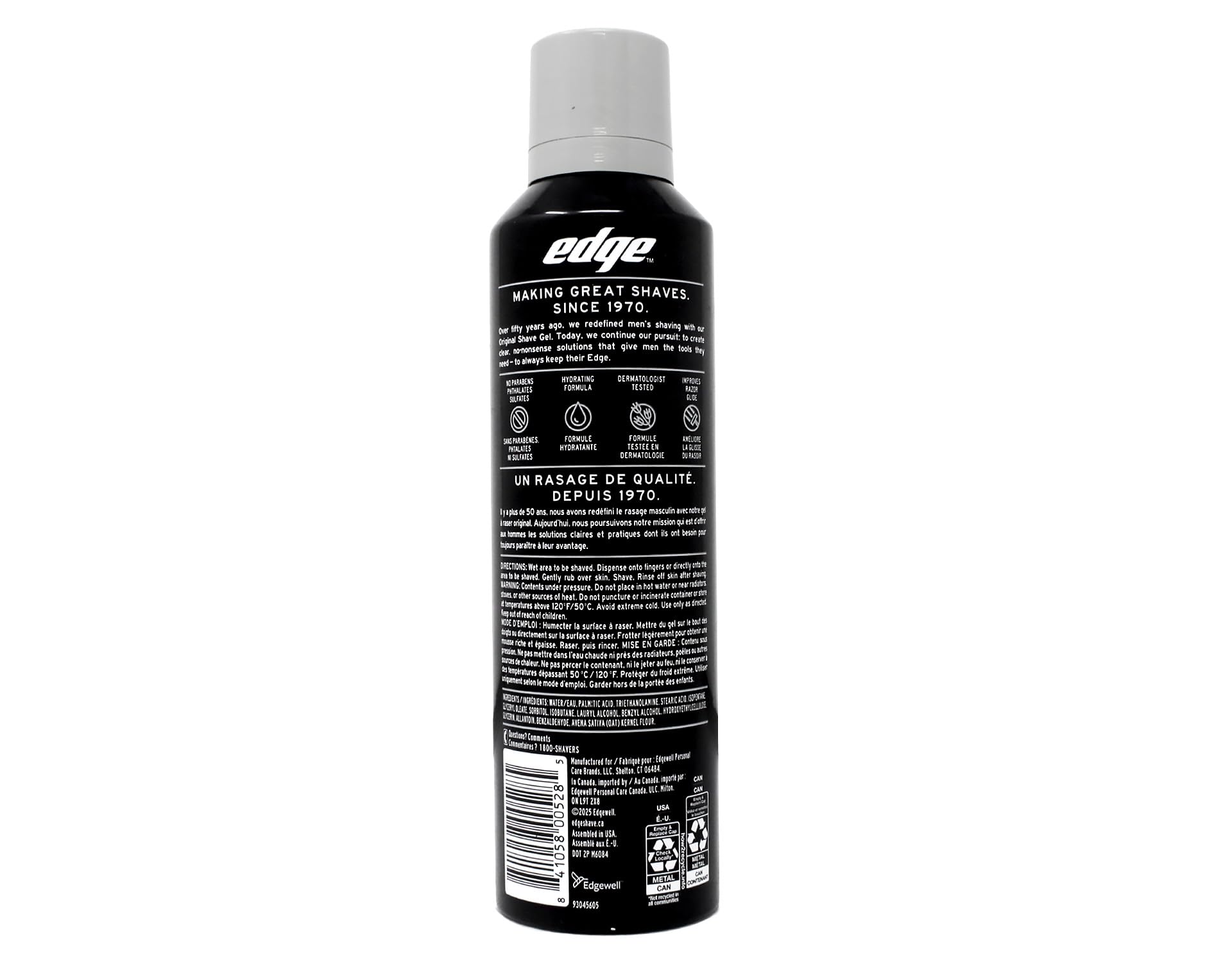 Edge product label close-up showing colloidal oatmeal and dermatologist-tested notes