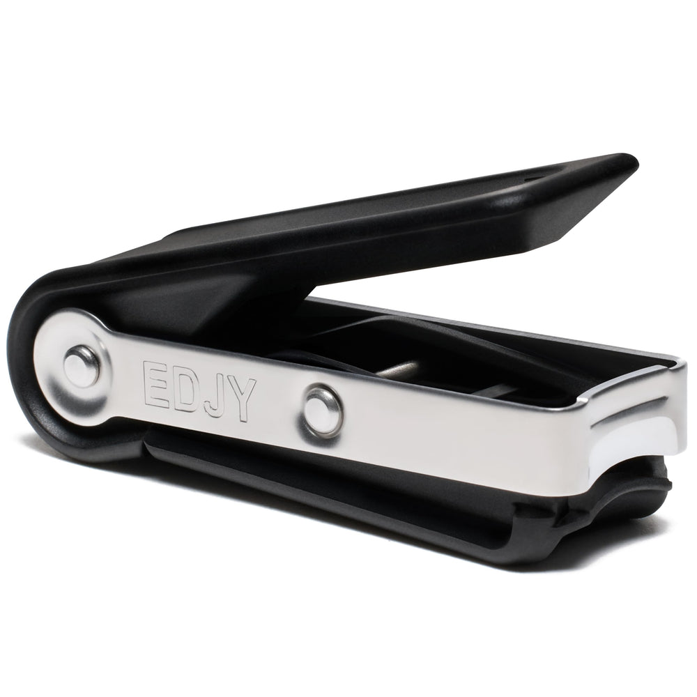 EDJY black front view showing sleek clipper and neat profile, precise control