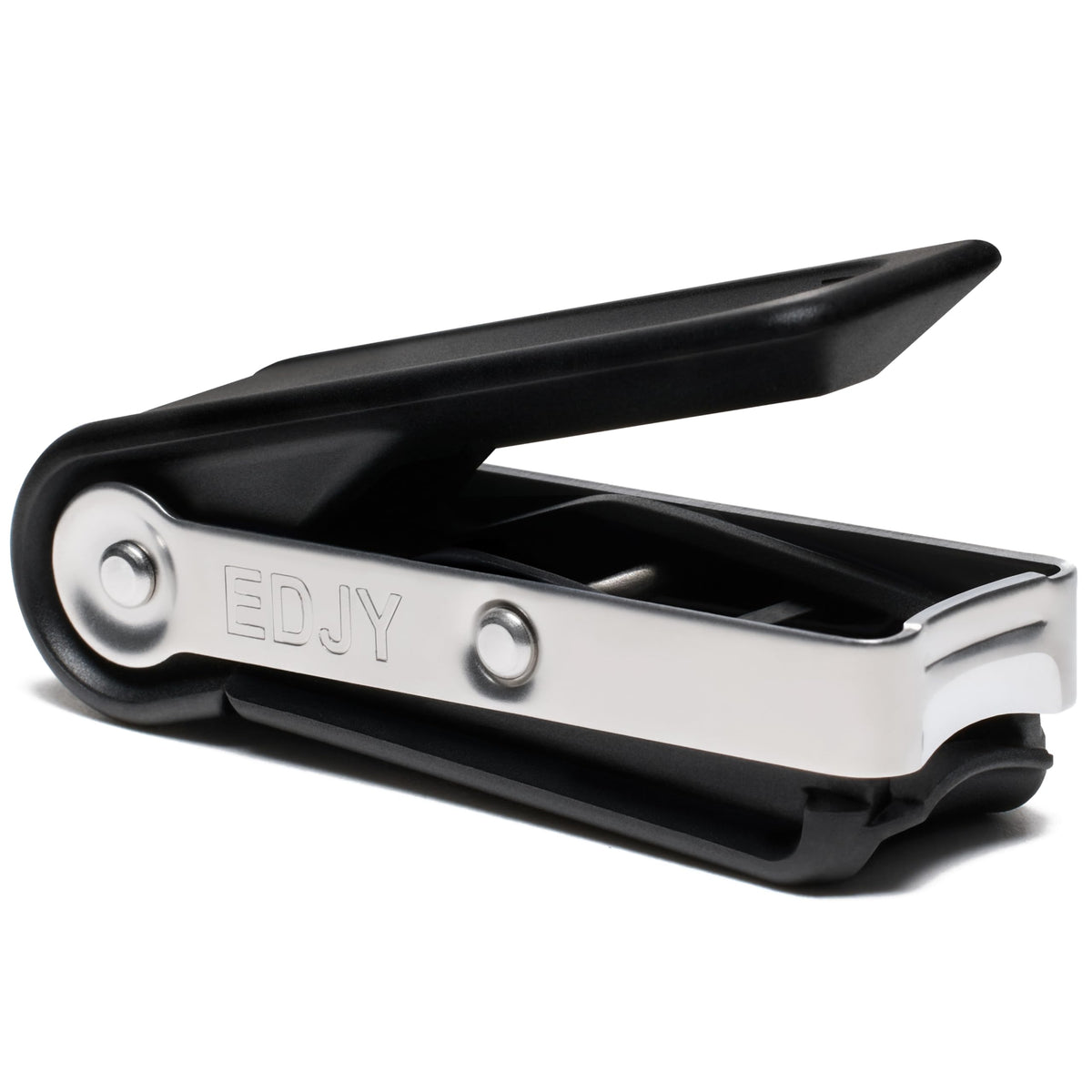 EDJY black front view showing sleek clipper and neat profile, precise control