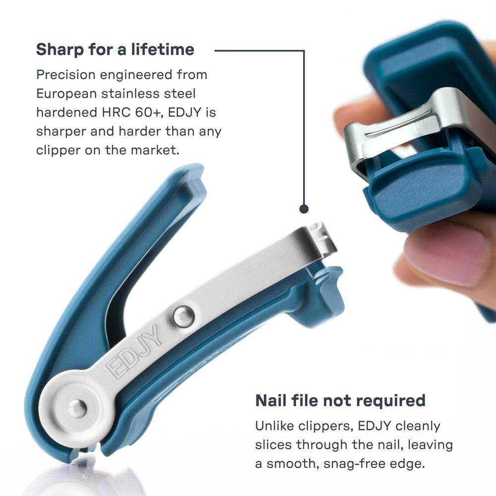 EDJY in use trimming a toenail showing comfortable handling and accurate results