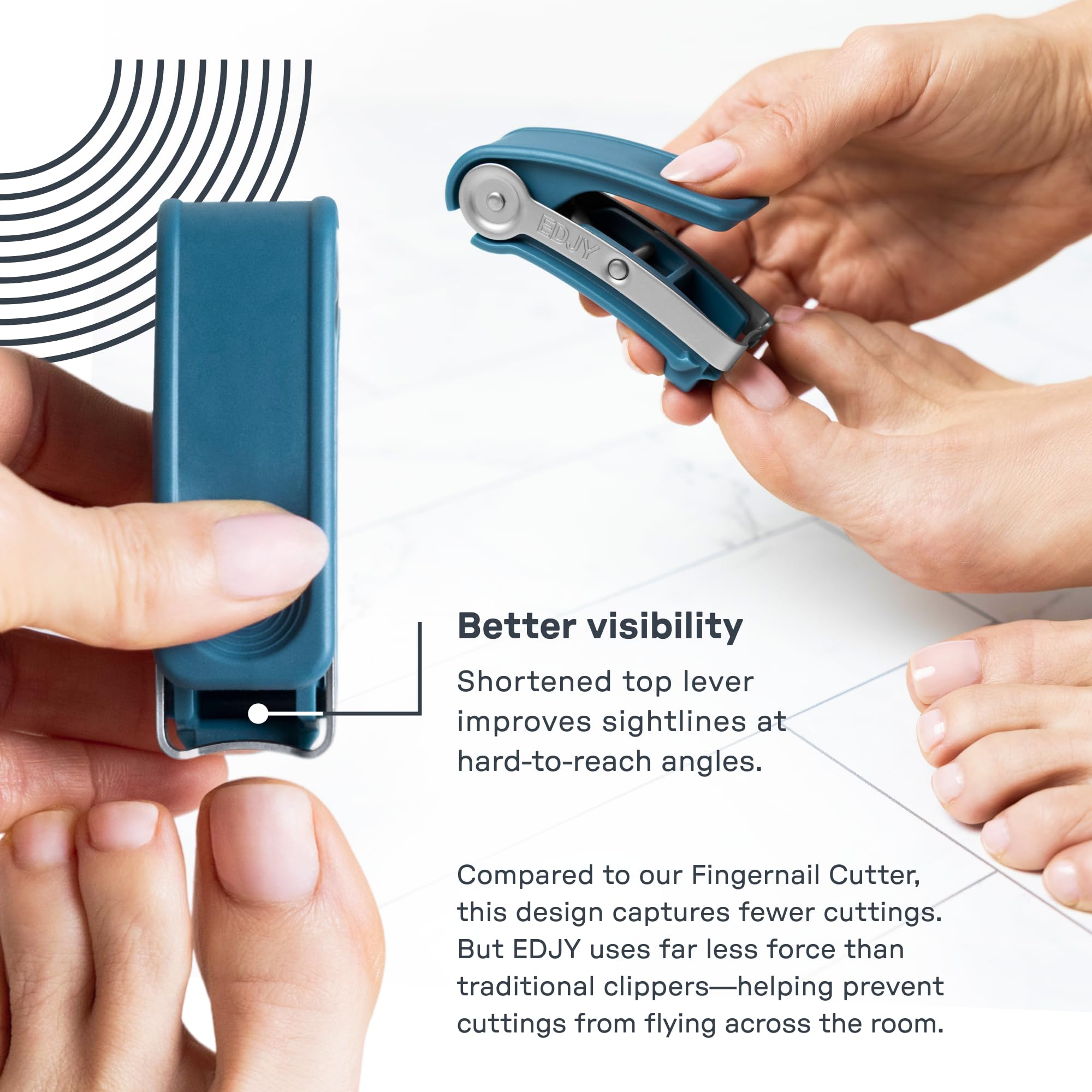 EDJY ergonomic lever angle illustrating reduced hand effort and better control