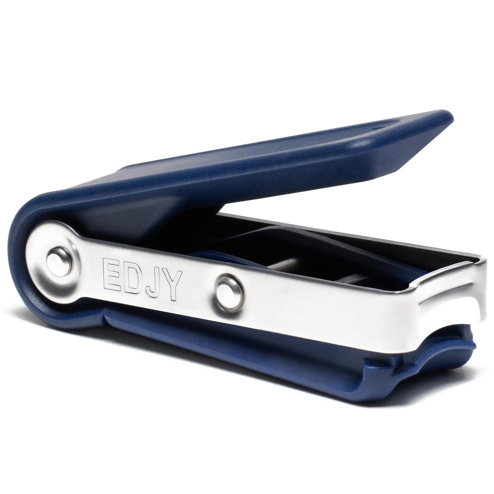 EDJY navy front view showing compact nail cutter and clean lines, precise trimming benefit