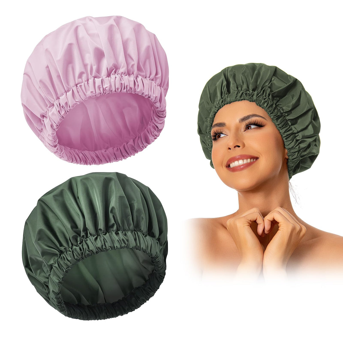Edoneery front view showing full shower cap protecting hair from water