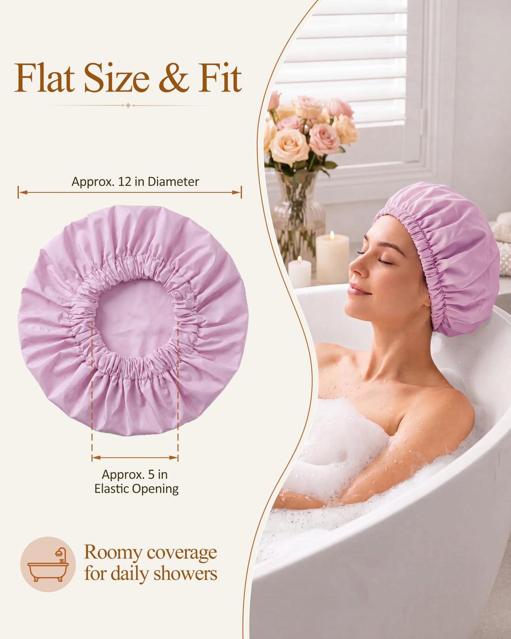 Edoneery shower cap staged on bathroom vanity for everyday convenience