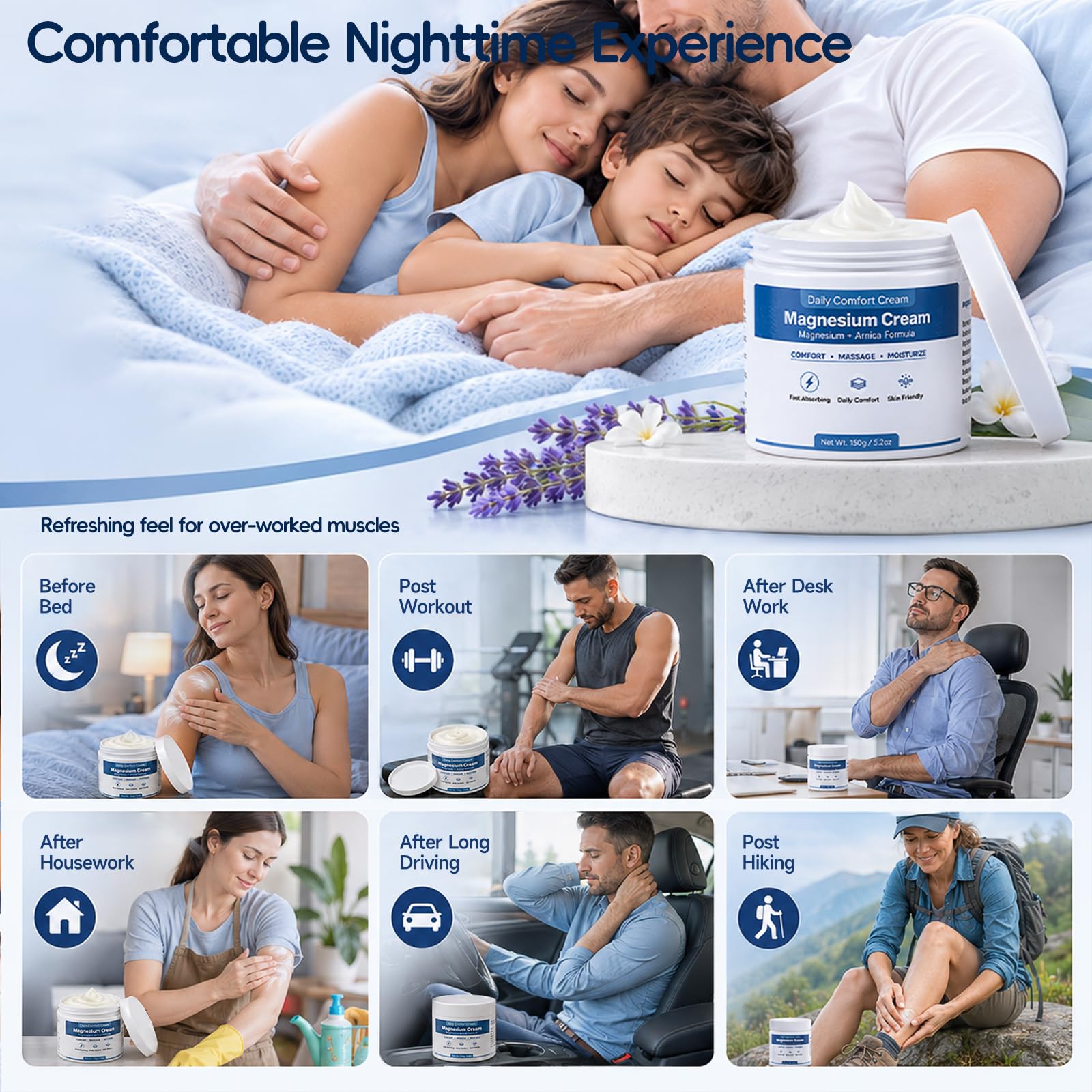 Eelaienya cream being massaged into leg to demonstrate smooth glide for muscle massage