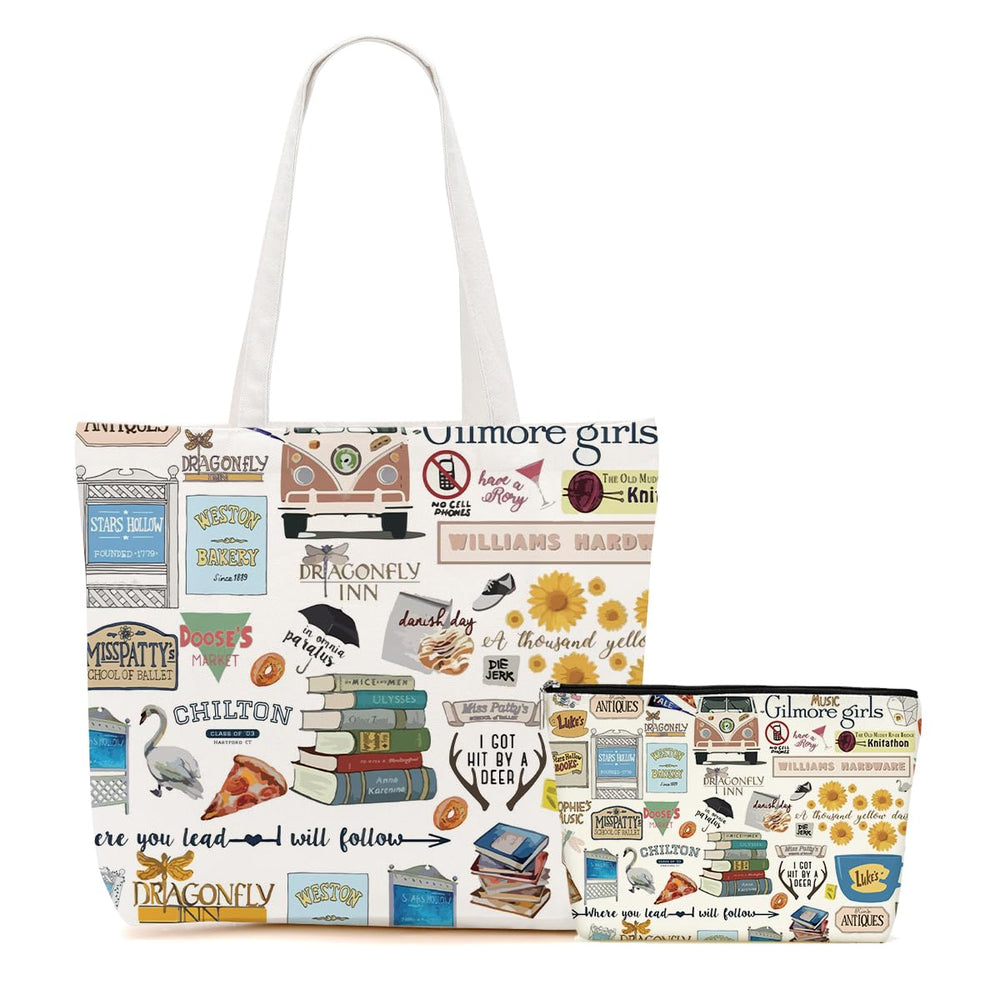 EEooooX front view of tote and pouch showing sunflower design and gift appeal