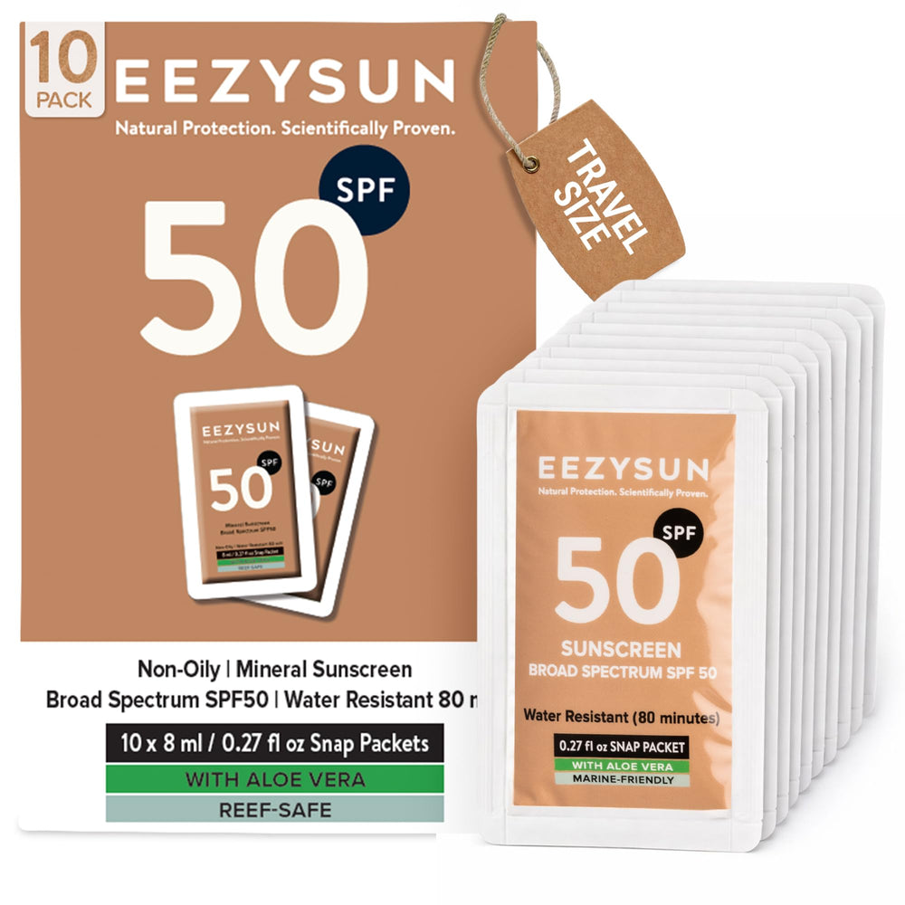 EEZYSUN front packet packaging showing compact travel convenience