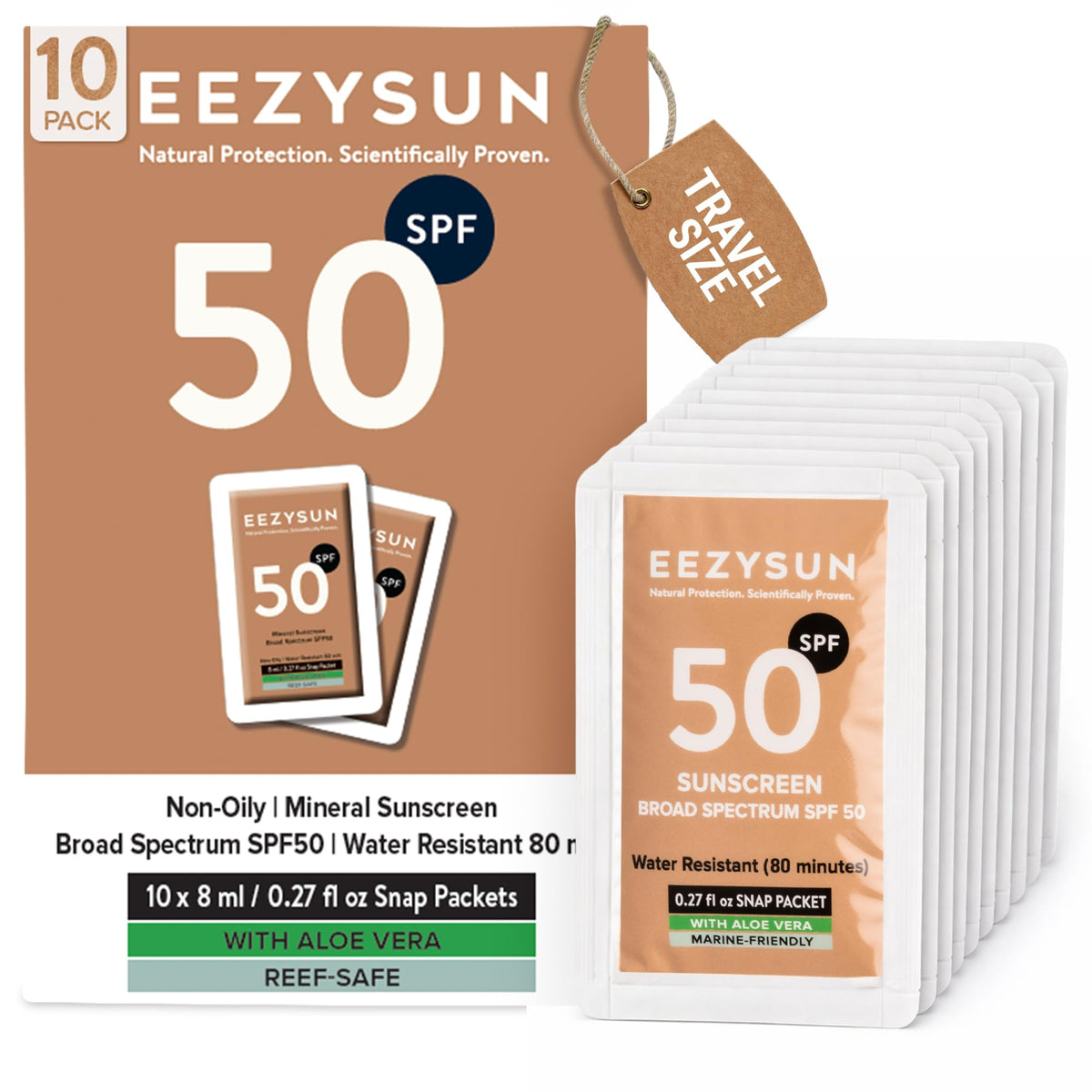 EEZYSUN front packet packaging showing compact travel convenience